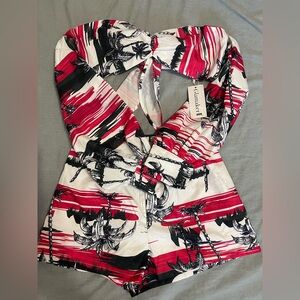 Stylish Red and Black Palm Print Blouse